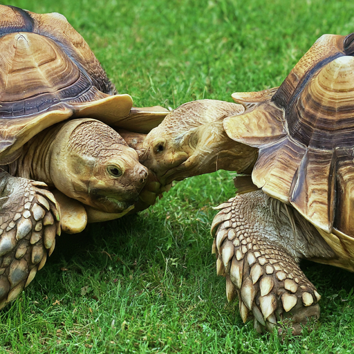 Create 4 pictures of Sulcata turtle behavior.